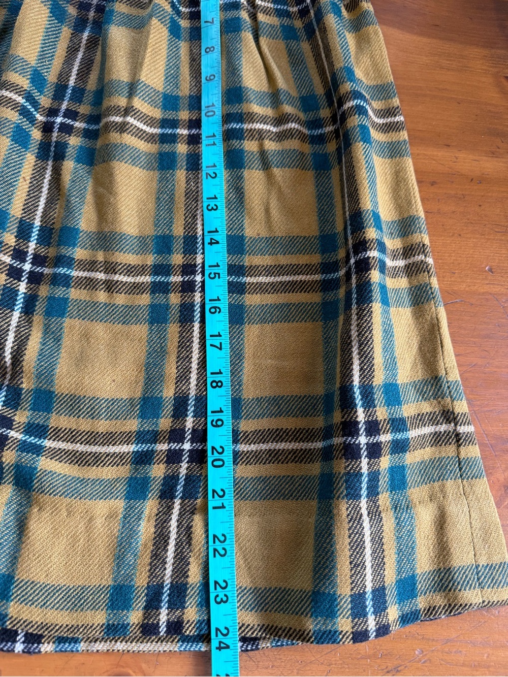 Plaid Wool Blend Midi Skirt Mustard Teal High Waist Cottagecore Vntg Handmade - Picture 11 of 11